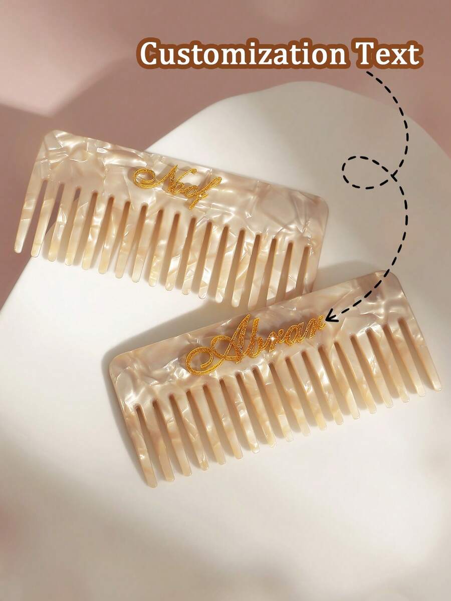 1pc Personalized Elegant Hair Fork - Vintage Style Acetate Design, Pearl Texture Customized Name Hair Comb - Unique Hair Accessory For Women, Wide-Tooth Hair Comb, Perfect Birthday/Bridesmaid/Bride/Mother's Day Gift - Multicolor - View 1