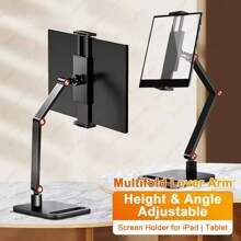 Desktop Monitor Stand, Adjustable 360 ° Rotating Stand, 180 ° Tilting Clamp, 4.7-11-Inch Universal Expandable Monitor Base Stand, Live Streaming Shooting Desktop Phone Tablet Stand, Portable Monitor Suitable For Adjustable Long Arm Foldable Stand, Aluminum Alloy Material