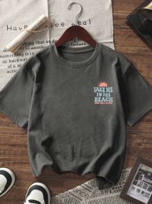 1pc Tween Girl Graphic Print Pullover Short Sleeve T-Shirt, Casual Tee For Students Prepared For Beach Play