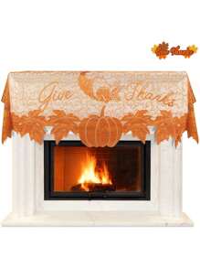 1/2 pièces Décoration d'automne pour la Thanksgiving, Couverture pour cheminée, Couverture de cheminée avec citrouille en dentelle orange, feuille d'érable, Décoration d'automne pour la maison, Décoration de cheminée pour la Thanksgiving