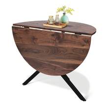 Dining Table And Chairs Set Of 2, Folding Round Dining Table With 4 PU Leather Chairs For Dining Room,Kitchen,Living Room - Brown Table + 4 Grey Linen Chairs - View 5