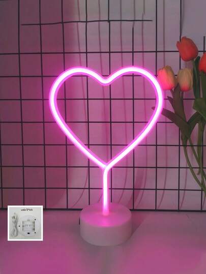 1pc Charming Pink Heart Shaped LED Neon Light - USB Or Battery Powered, Ideal For Wedding, Girl's Room, Mother's Day, Valentine's Day And Birthday Decor (Batteries Not Included)