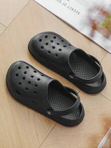 Women's Solid Color Punk Hole Punch Sandals, Breathable Outdoor Beach Lightweight Slides, Soft Thick Sole Slip-On Slippers For Men - Black - View 4