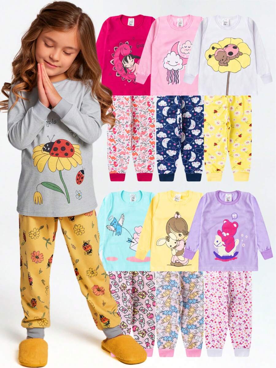 4 Pieces Children's Pajamas Combo For Girls, Assorted Winter Children's Clothing For Girls - Nhiều màu - Xem 1