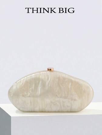 Gold Evening Bag, Sparkly Clutch Purse, Luxury Handbag. Pearl - Glow Acrylic Clutch With Iridescent Shell Texture, Artisan - Crafted Curved Frame And Gold - Tone Lock, Suitable For Red Carpets, Gala Dinners, Parties And Gatherings. Convertible To Shoulder Or Cross - Body Style