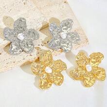 3 件休闲创意花朵吊坠项链耳环新款金色合金颈链女式新款魅力节日派对珠宝夸张立体褶皱金属花朵颈链个性花朵项链