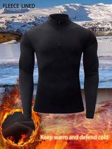 Herren Fleece Sweatshirt mit halber Reißverschluss - Stehkragen, Langarm, weich & warm für Herbst/Winter Sport & Lässig Tragen, Lässig Outdoor Tragen Lässig Stil Oberteil Dickes Fleece Daunen Plüschfutter Hochkragen Gym Outdoor Sport Jacke - Schwarz - Übersicht 5