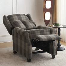 Retro Grey Recliner Chair Push Back Reclining Sofa For Living Room Bedroom, Tartan Grey - Tartan - View 4