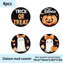 Set de 1/4/6 piezas Posavasos de barro de diatomeas con diseño de calabaza y fantasma, para café, decoración de hogar y restaurante en múltiples ocasiones, regalos festivos, decoración de mesa, decoración de Halloween, decoración de fiestas temáticas, puede ser un regalo