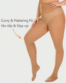 DUCMODA Plus Size Tights Women, Ultra Soft Solid Color Semi-Opaque Pantyhose, Nylon High Waist Stockings 1X 2X 3X 4X