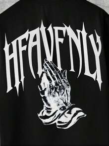 SWAVVY Camiseta casual con estampado de letras de gestos, para verano - Negro - Ver 3