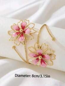 1pc Fashionable Elegant Simple Iron Alloy Double Head Enamel Glazed Floral Cuff Bracelet, Charming Jewelry Suitable For Women Daily Wear, Gatherings And Social Events