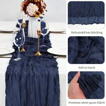 1pc Navy Blue Macrame Table Runner, Cheese Cloth Bohemian Table Scarf, Romantic Sheer Fabric Table Cloth, Suitable For Wedding Party Bridal Shower Gift - Navy Blue - View 3