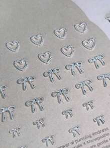 50Pcs Mini Bows Hearts For Nails, Small Tiny Bows Charms For Natural Short Nail Toe Nails Spring Summer Fairy Nails, Silvery Metal Alloy Heart Nail Charms For Makeup Eye Gems,Bows For Crafting