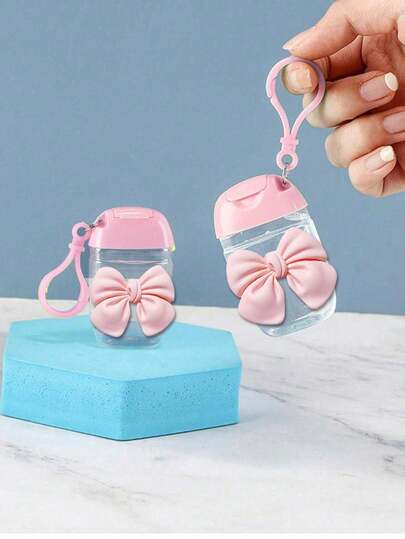 透明空洗手液瓶，带蝴蝶结，适合旅行，带钩钥匙扣，粉色翻盖，可重复使用盖子，便携式空瓶，可重复填充，液体面霜化妆品容器，白色透明空免洗洗手液瓶，带钩钥匙扣，白色翻盖，可重复使用，1 盎司（约 28.3 克）旅行必需品假期旅行瓶