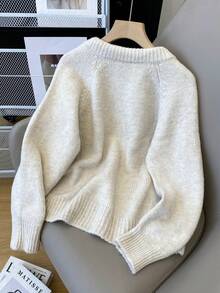 女士休闲蝴蝶结装饰插肩袖开衫，适合万圣节、圣诞节、中国新年等场合 - 杏色 - 查看 2