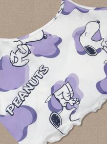 SNOOPY Authorized PEANUTS Snoopy Summer Sweet Cartoon Graphic Top & Shorts Women's Summer Cute Style Pajama Two Pieces Set Outfit