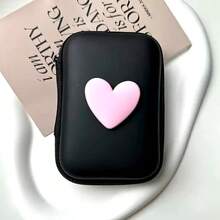 PU 皮革心形耳机和充电器盒带拉链 - 防掉落设计，线缆整理器，无需电池，适合夏季假期旅行、户外活动旅行必需品 - 彩色 - 查看 3