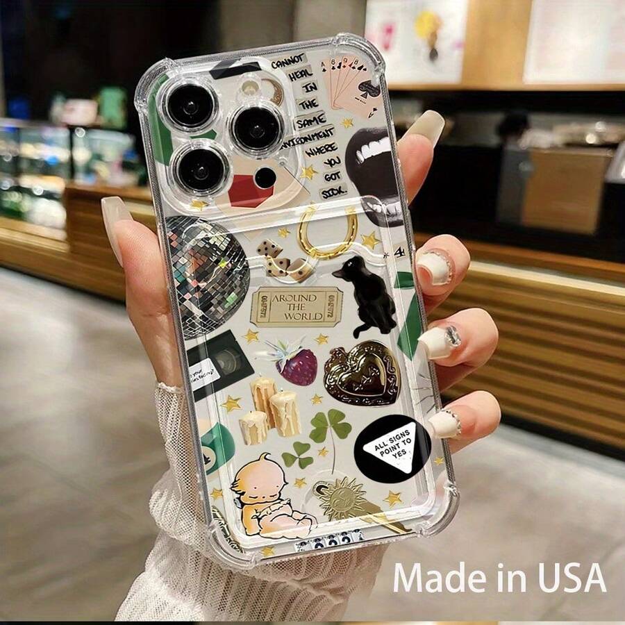 Funda transparente para teléfono con ranura para tarjetas, compatible con phone 16, 15, 14, 13, 12 y 11 - Colores mixtos 1 - Ver 1