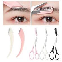 1 Pieza/1 Set de Tijeras para Cejas de Mujer, Tijeras para Cejas, Tijeras para Cejas con Forma de Peine, Tijeras con Estilo de Peine, Clips para Dedos Antideslizantes para Eliminación de Vello, Recortadora de Cejas de Acero Inoxidable, Accesorios de Belleza Convenientes para Hombres y Mujeres (Negro, Rosa, Blanco) - Multicolor - Ver 3
