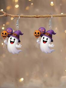 2 件套幽灵、蝙蝠、南瓜吊饰耳环，适合万圣节和派对