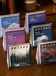 Mini 2026 Desk Calendar, Creative Landscape Calendar, Student Note Desktop Ornaments, Suitable For Home, School Season, Back To School Rewards, Etc.