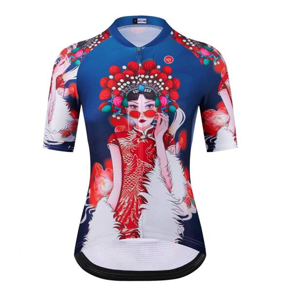 RAUDAX Maillot de cyclisme pour femmes Raudax, avec des éléments de l'opéra chinois, en soie de lait à séchage rapide avec un dos en maille, haute élasticité