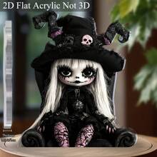 2D 平面 - [2D 平面] 1 件哥特式女巫亚克力桌面装饰，5.91 英寸 X 5.11 英寸 - 奇异的黑帽子和白头发设计，非常适合万圣节、家居、酒吧或派对装饰、节日礼物创意、万圣节派对装饰 | 奇异的主题装饰 | 精细的工艺，万圣节装饰