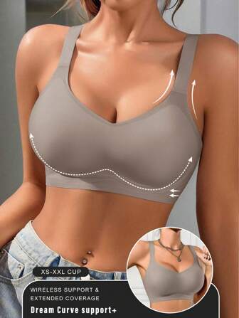 1pc Women's Casual Comfortable Wireless Bra, Solid Color Minimalist Seamless Bralette