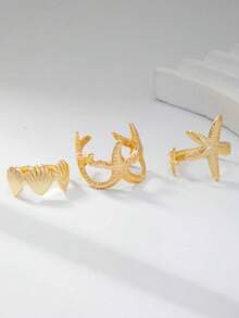 3pcs/Set Summer Vacation Beach Starfish Pattern Gold Ring Set (Women's) - Gold - View 3