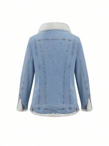 Risissida Women's Casual Denim Jacket With Pockets, Perfect For Fall/Winter Commuting - Versatile And Stylish - Blue White Fur Collar - View 3