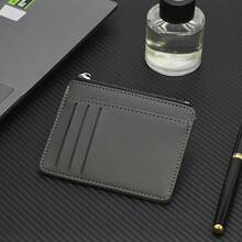 1pc PU Material Zipper Card Holder, Minimalist Business Style PU Card Case, Credit Card Wallet, Coin Purse - Black - View 4