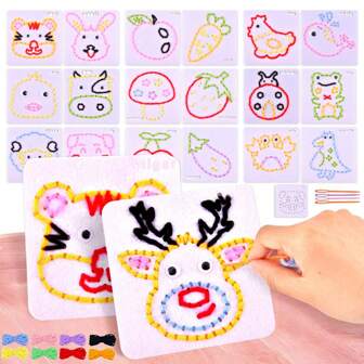 Montessori Non-Woven Fabric Lacing Toys For Beginner Chidlren Kids Sewing Craft Kit Fine Motor Skill Busy Board Education Sensory Preschool Toy Birthday Gift For Boys And Girls