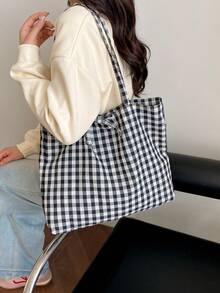 DAZY 夏季户外旅行包，度假沙滩包，时尚格纹单肩大包，休闲单肩托特包，旅行包，拼色格纹手提包，购物袋，百搭通勤包 - 彩色 - 查看 6