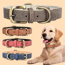 撞色复古皮革宠物项圈 - 防爆可调节狗项圈，适合小型、中型和大型犬 - 藏蓝色 - 查看 1