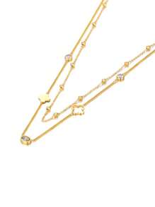 TONSI 1 Stück eleganter, charmanter und luxuriöser, minimalistischer Vintage-Western-Stil hochwertige 18 Karat vergoldete Edelstahl-Zirkonia 4-Blatt-Kleeblatt-Diamant-Mehrschicht-Halskette, geeignet für Sommer, Festival, Reisen, Büro, Alltagskleidung, Partys und Zusammenkünfte