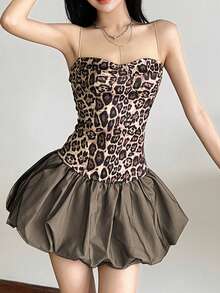 Solid Color Bodycon Street Style Off Shoulder Bandeau Dress - Brown - View 5