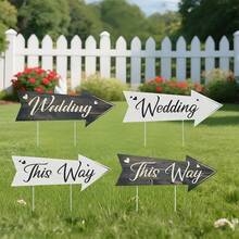 4Pcs Wedding Directional Signs For Road Arrow Signs With Stakes Wedding This Way Sign Wedding Supply Decor - Multicolor - View 7