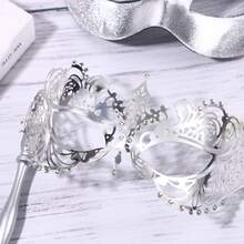 JEWELRYWE Couple Masquerade Masks, Women's Venetian Mask With Stick, Facial Decorations, For Halloween/Cosplay/Stage Performance/Wedding Styling Accessories/Carnival - 銀色 - 查看 8
