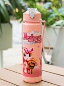 1pc 750ml/25oz Cartoon Pony Themed Plastic Water Bottle, Leak-Proof, Portable, Straw, Hand Washable, Suitable For Outdoor Activities, Games, Cycling, Camping, Great For Holidays And Birthday Gifts