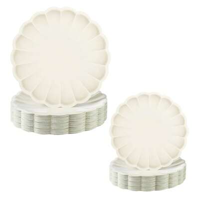 10/20/50 piezas Platos de papel en forma de abanico elegantes de color crema, vajilla desechable con borde en forma de concha, platos de papel en forma de abanico de color crema, adecuados para picnics, bodas, baby showers, fiestas de cumpleaños, decoraciones de compromiso nupcial, platos para tartas de postre de 7" y 9"