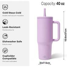 1Pc 40oz Leakproof Multicolor Cups, 304 Stainless Steel Thermal Insulated Coffee Mug With Handle, Travel Tumbler With Straw Lid And Spill-Proof Lid , Suitablefor Sport And Office,Perfect Gift For Family, Friends. - 紫色 - 查看 4
