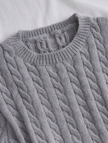 女士可爱复古纯色圆领短袖荷叶边下摆修身针织连衣裙，简约风格，适合夏秋季日常休闲穿着 - 灰色 - 查看 4