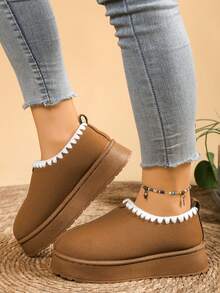 Damen Winter Warm Plüsch Schneestiefel, Lässig Neu Veloursleder Knöchel Stiefel, Flach Dicke Sohle Schuhe