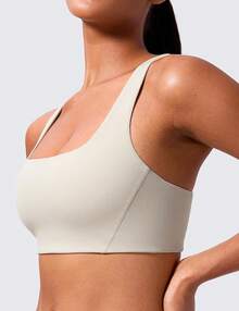 CRZ YOGA Butterlift Sujetador Deportivo para Mujer con Cuello Cuadrado y Doble Forro con Espalda Cruzada - Bronceado Mojave - Ver 8