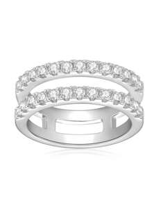 Anillo de zirconia cúbica con diseño de estrella doble - Anillo ajustable de plata pura, de lujo ligero y listo para regalo