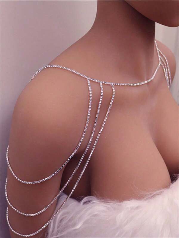 Elegant Multi-Layer Crystal Shoulder Chain, Fashion Bridal Jewelry For Party, Wedding, Beach Vacation Bikini Accessories