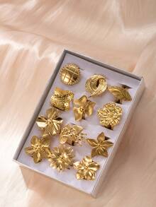 1/12 件时尚优雅休闲不锈钢戒指套装，适合男士和女士，适合日常搭配、节日、约会、订婚、婚礼，送给爱人、朋友、家人的礼物，1 件随机，12 件带礼盒