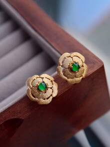 2 Pairs Of S925 Sterling Silver Original Versatile Ins Style Camellia Zirconia Stud Earrings For Women, Suitable For Daily Wear, Holiday, Party, Jewelry Gift