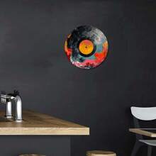 1 pieza Decoración de pared de metal con tema de disco de vinilo negro, placa decorativa redonda de metal de 8 pulgadas, impresión de alta definición, resistente a la intemperie, con agujeros previamente perforados, sin electricidad, adecuada para la entrada del hogar y la decoración de Acción de Gracias - Estilo de agujero aleatorio